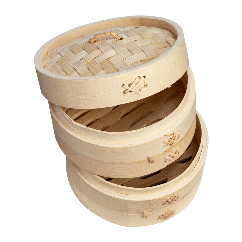 2-Tier Bamboo Steamer Baskets in Natural