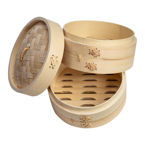 2-Tier Bamboo Steamer Baskets in Natural