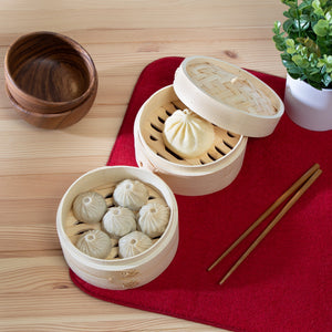 2-Tier Bamboo Steamer Baskets in Natural