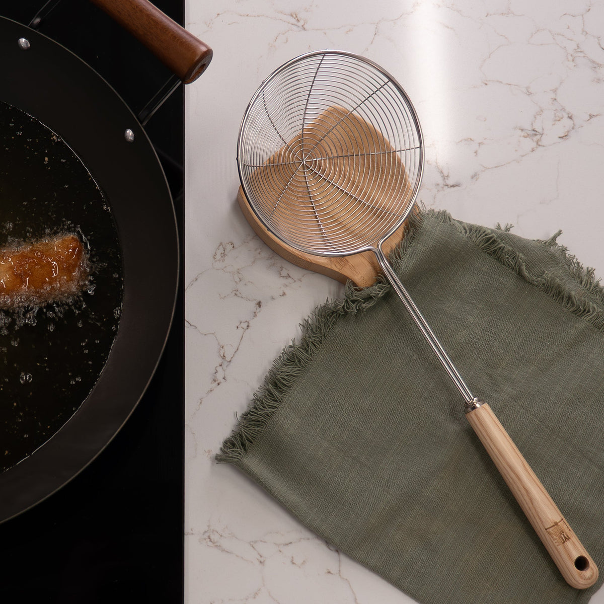 Deluxe Stainless Steel Spider Strainer in Natural