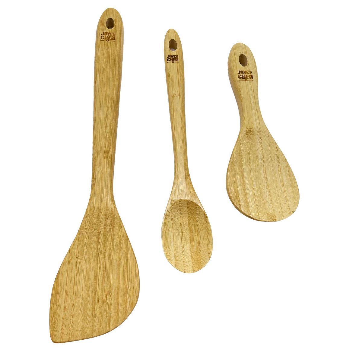 Burnished Bamboo Wok Utensils Stir Fry Set in Natural, Set of 3
