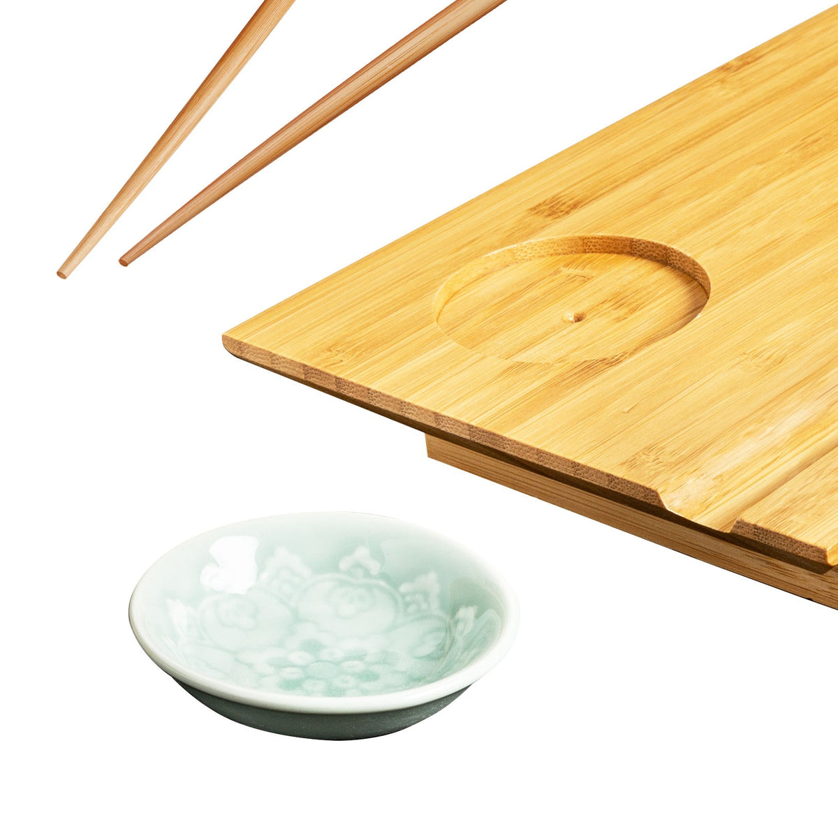 Burnished Bamboo Sushi Board Set in Natural