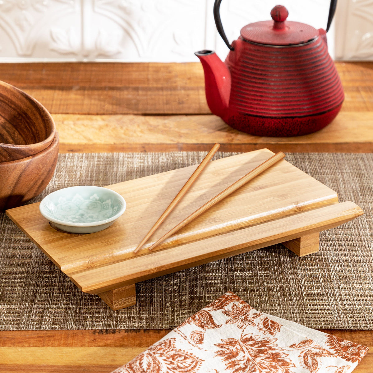 Burnished Bamboo Sushi Board Set in Natural