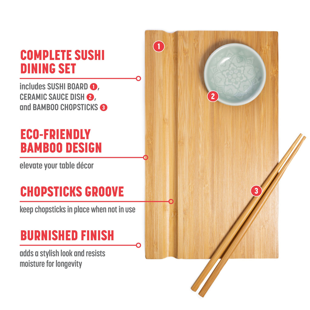 Burnished Bamboo Sushi Board Set in Natural