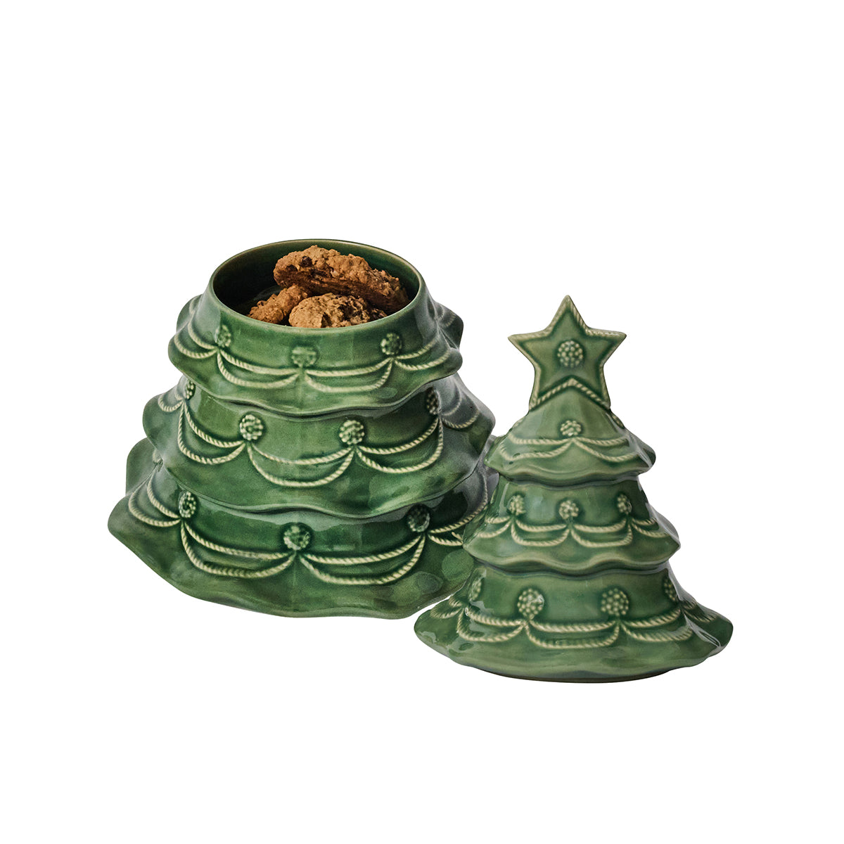 Berry & Thread Christmas Tree Cookie Jar With Lid in Basil