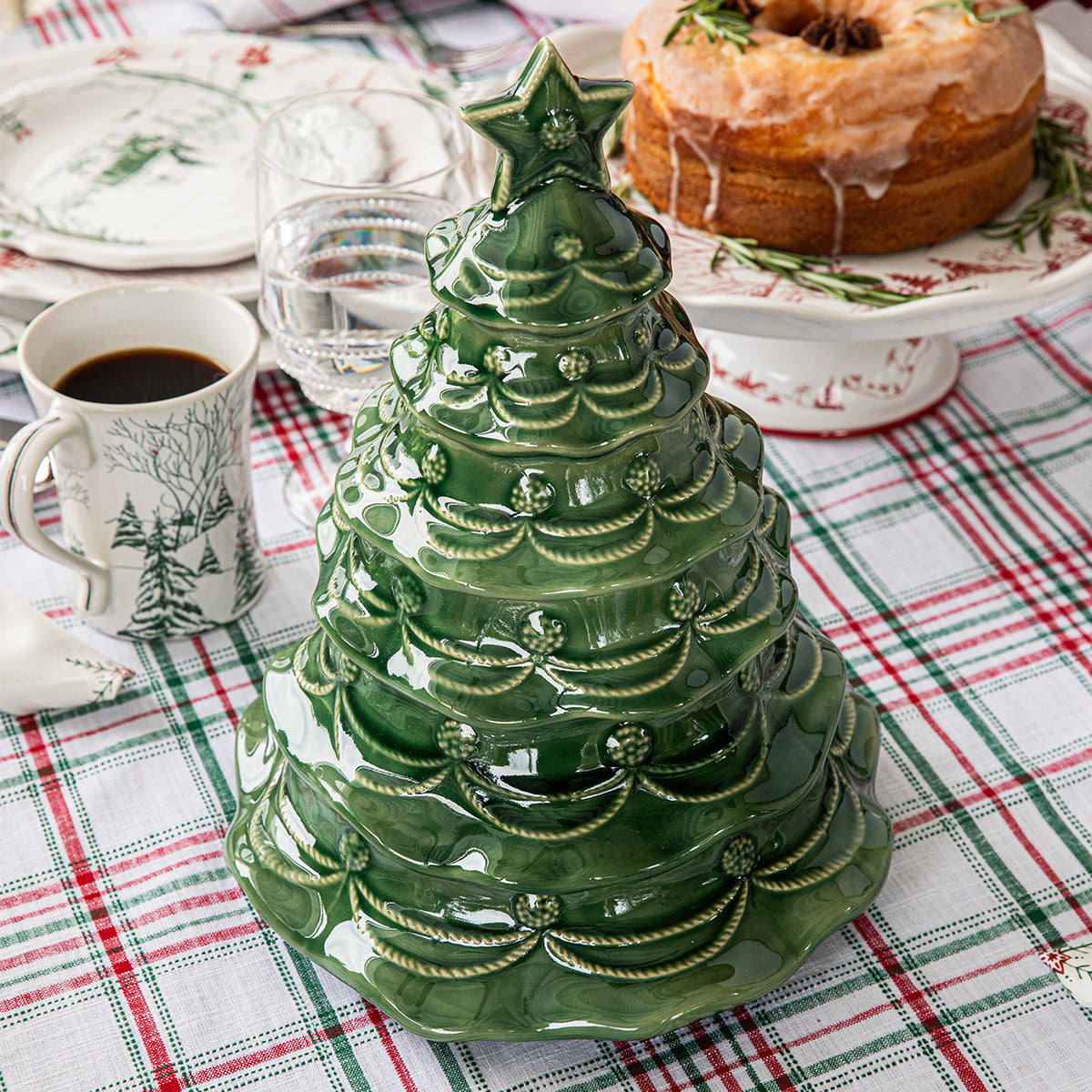 Berry & Thread Christmas Tree Cookie Jar With Lid in Basil