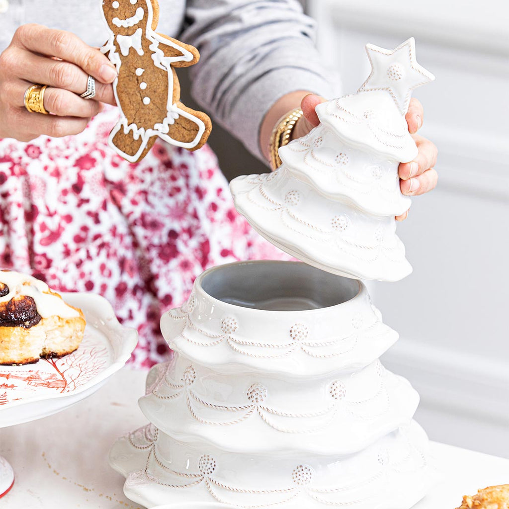 Berry & Thread Christmas Tree Cookie Jar with Lid in Whitewash