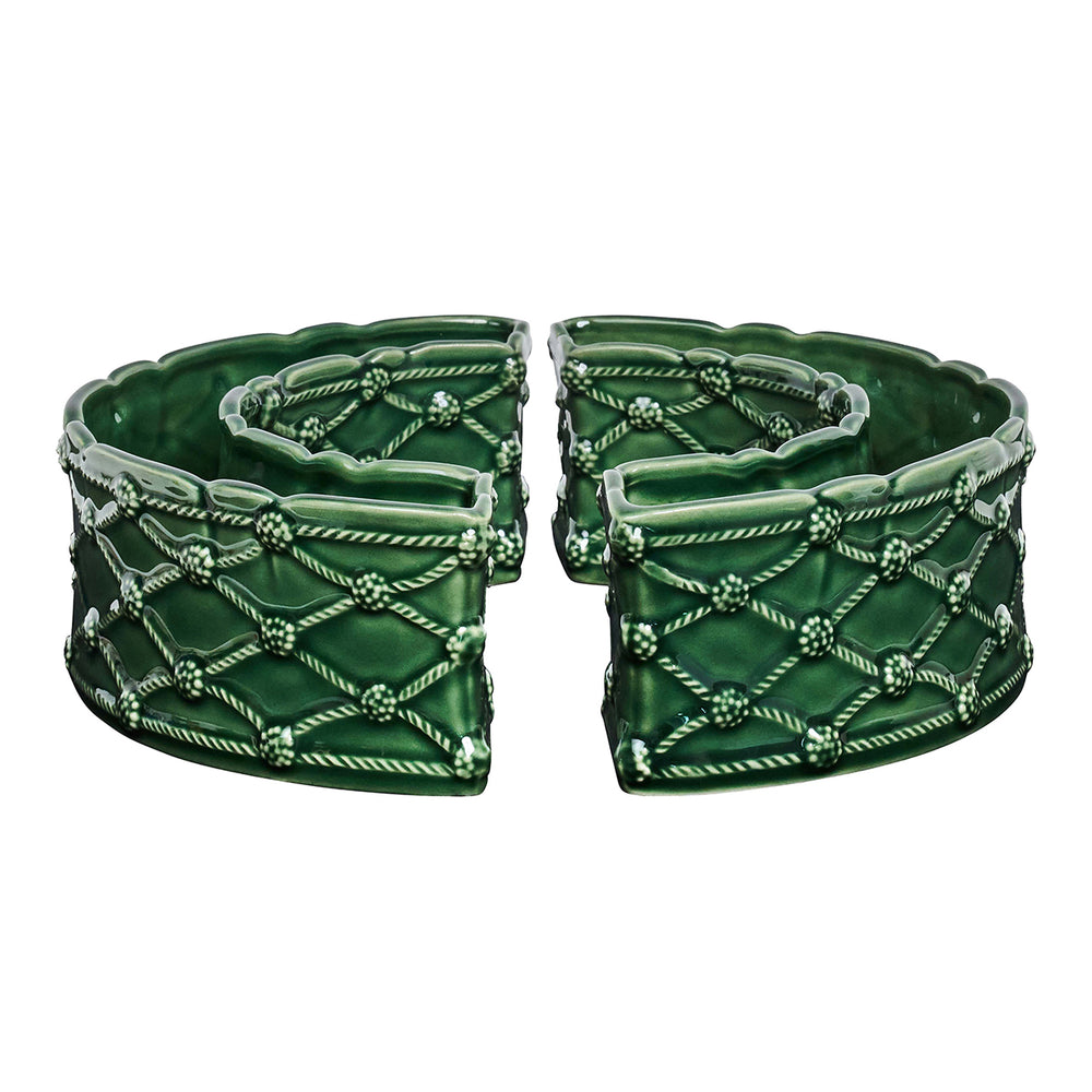 Front view of Berry & Thread Petite Parterre half-circle vase set showcasing braided rope-lattice detail in basil green on white background