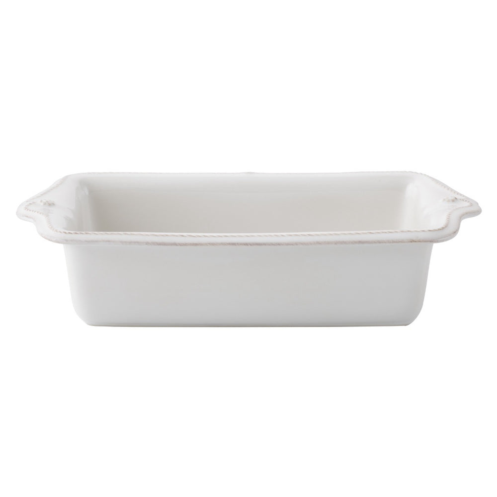 Front view of Berry & Thread loaf pan showcasing rope-rim detail and white glazed ceramic on plain white background