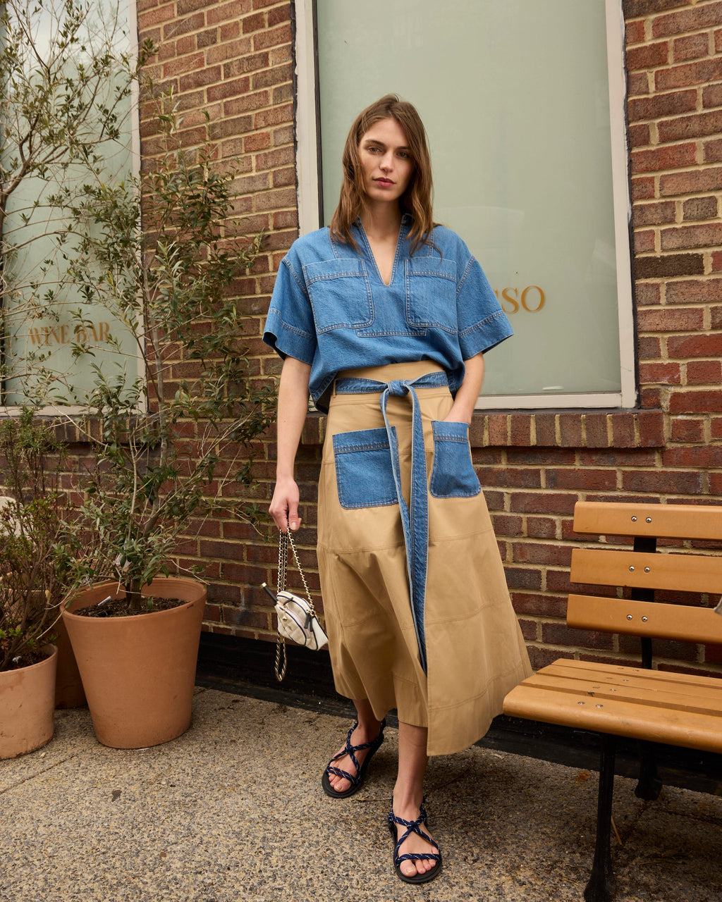 Hudson Skirt in Dark Khaki & Medium Indigo