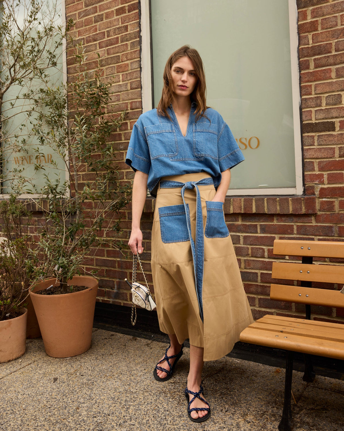 Hudson Skirt in Dark Khaki & Medium Indigo