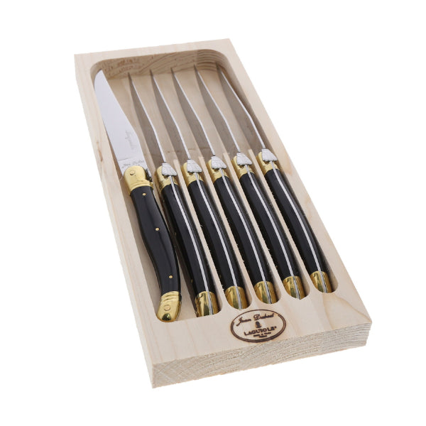 Knives in a Tray in Black & Brass, Set of 6