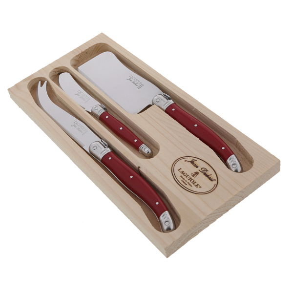 Cheese Set in Red with Cleaver, Set of 3