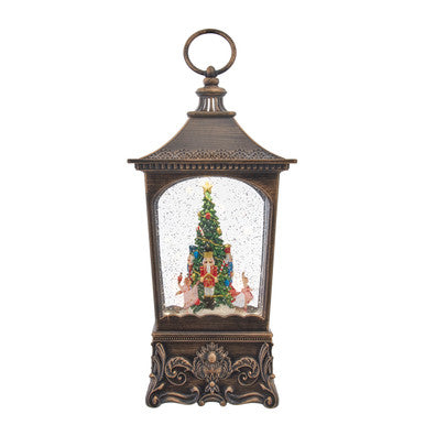 Kurt Adler 11.3" Battery Operated Lighted USB Nutcracker With Tree & Swirling Glitter Lantern