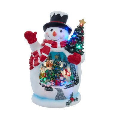 Kurt Adler 9.6" Battery Operated Color Changing Lighted USB Snowman With Village Scene
