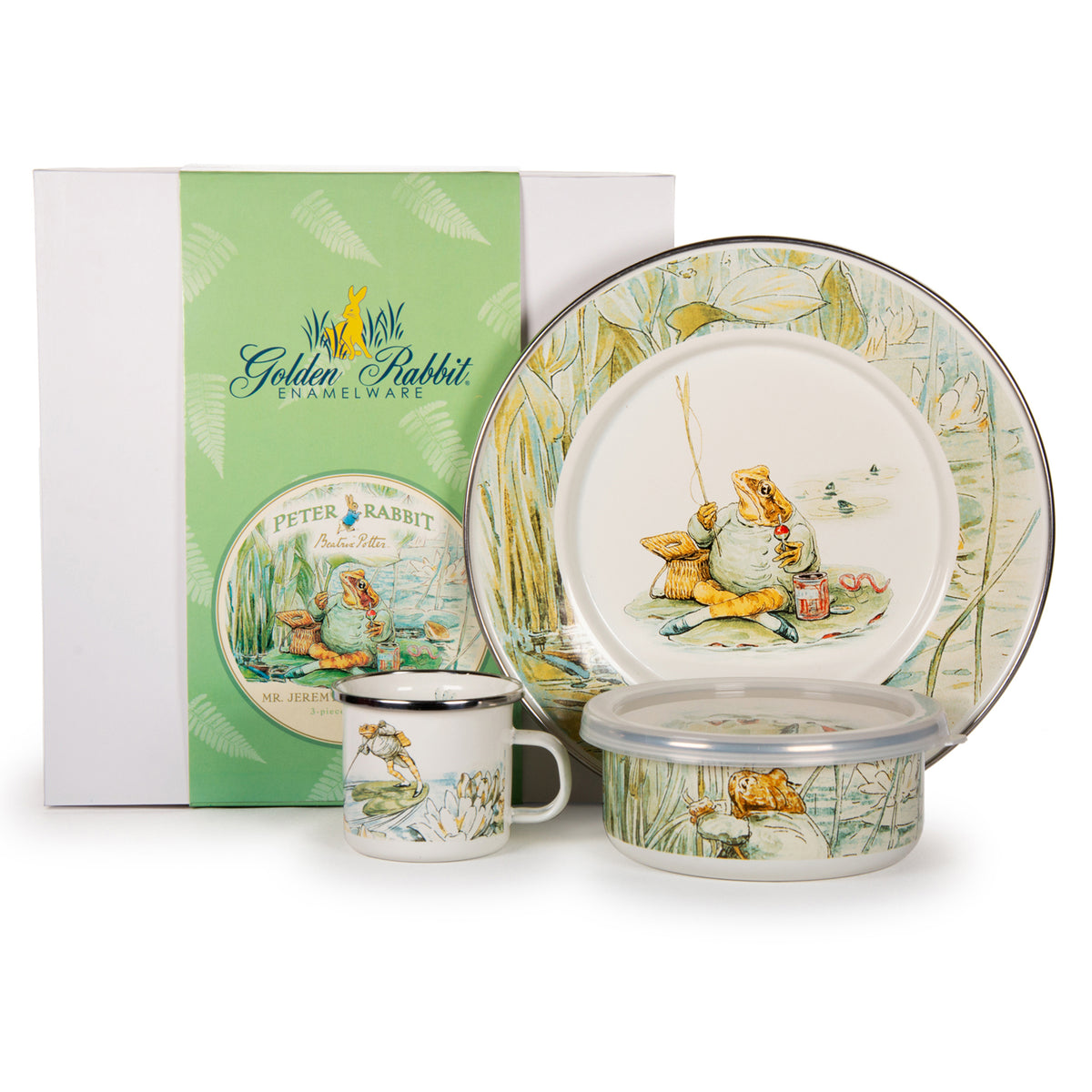 Front view of Jeremey Fisher Child Set showcasing Peter Rabbit illustrations with white background