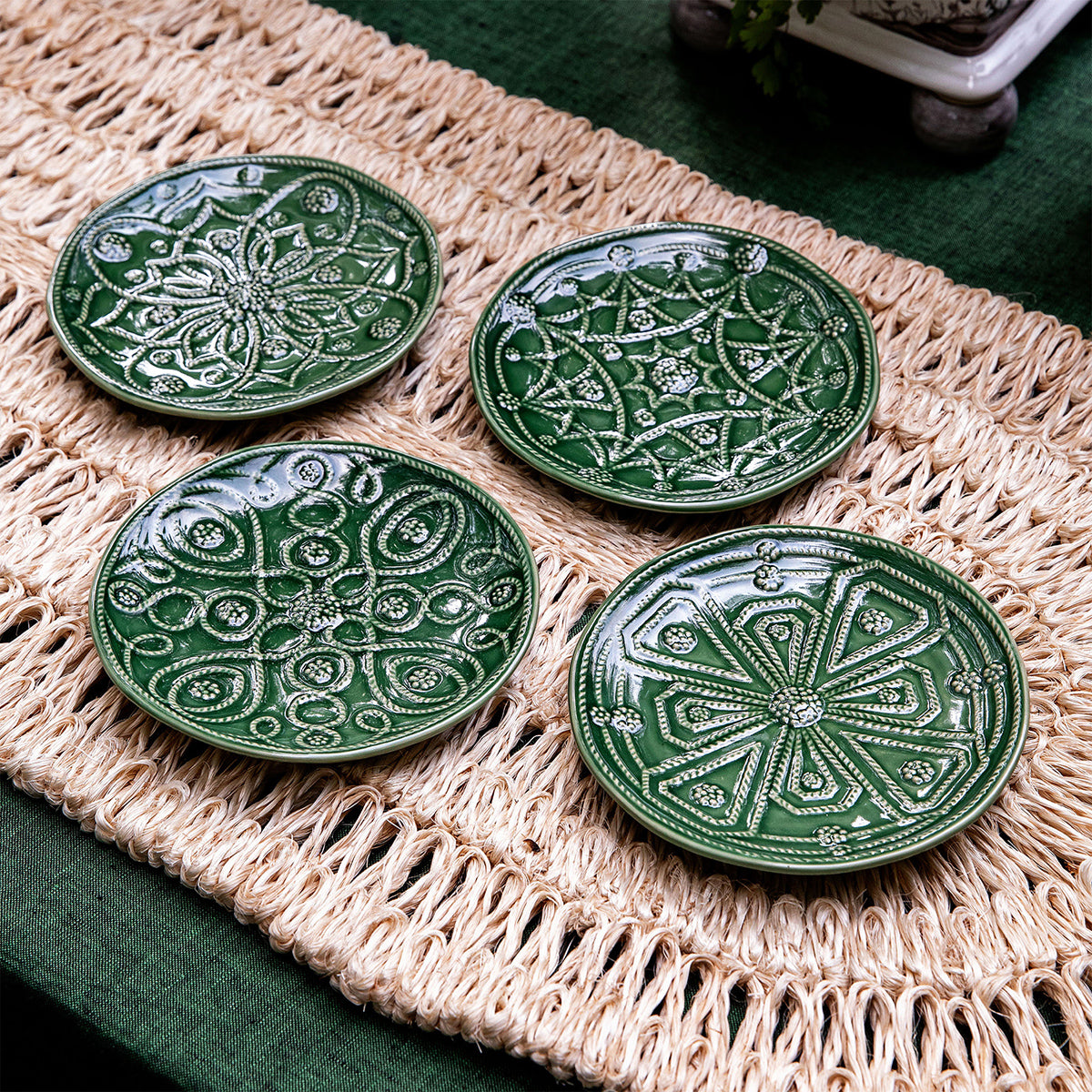 Jardins Du Monde Side/Cocktail Plate Assorted, Set of 4 in Basil