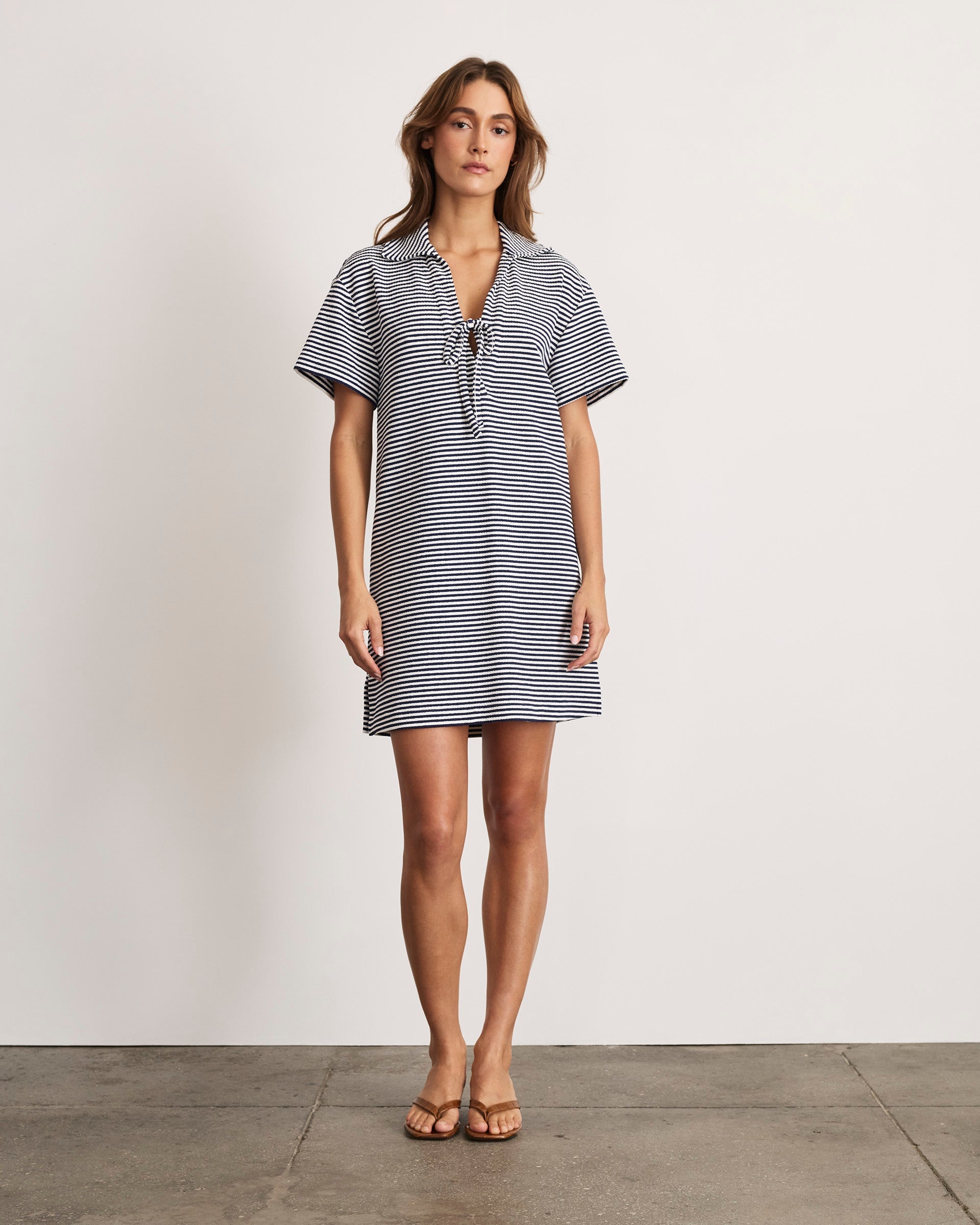 Joni Dress in Maritime Blue & Cream Multi