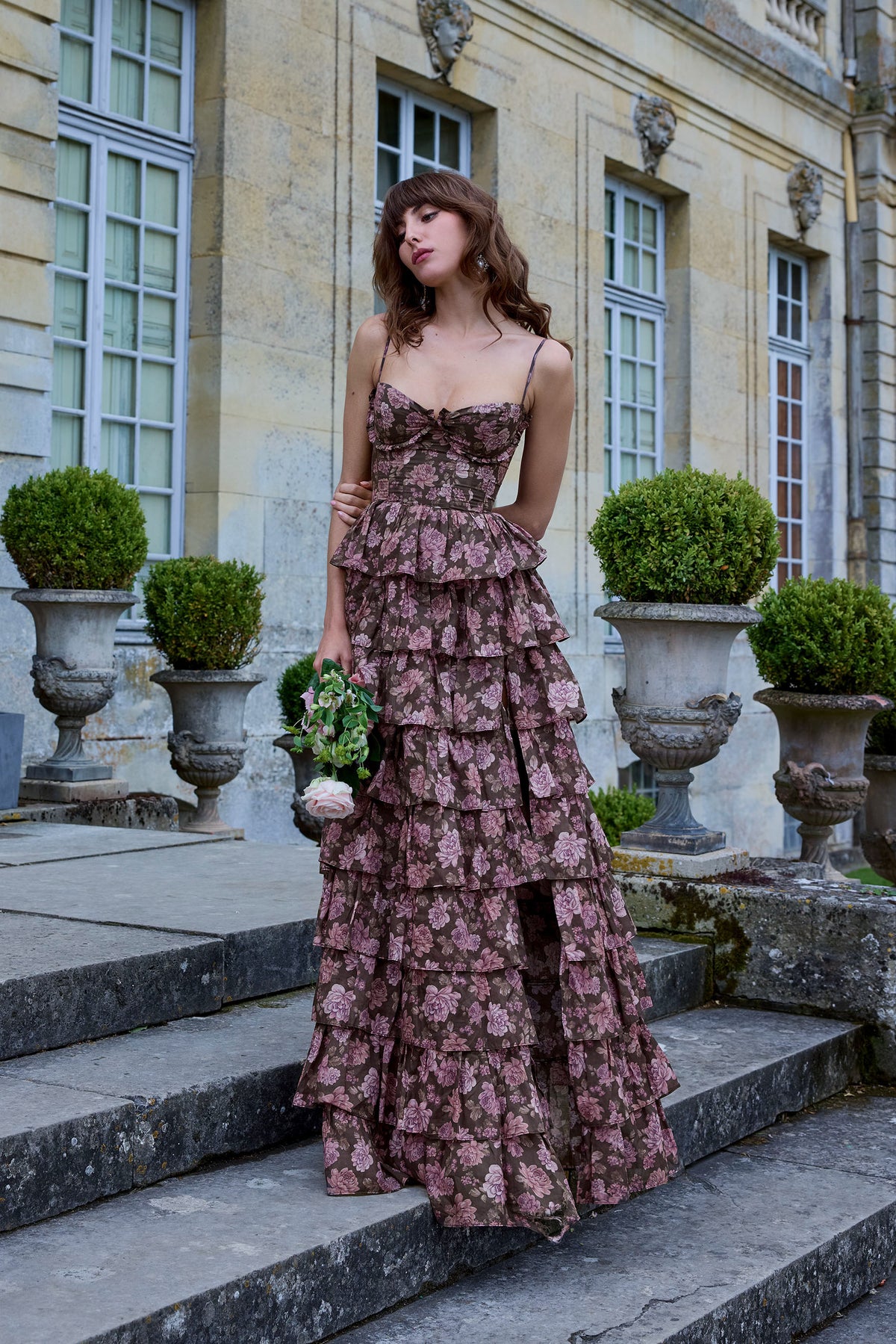 The Josephine Dress in Chocolate Peony Print