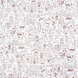 Close-up of the Good Dog Zip Baby Onesie showcasing its ivory ground and brown hand-drawn dog print
