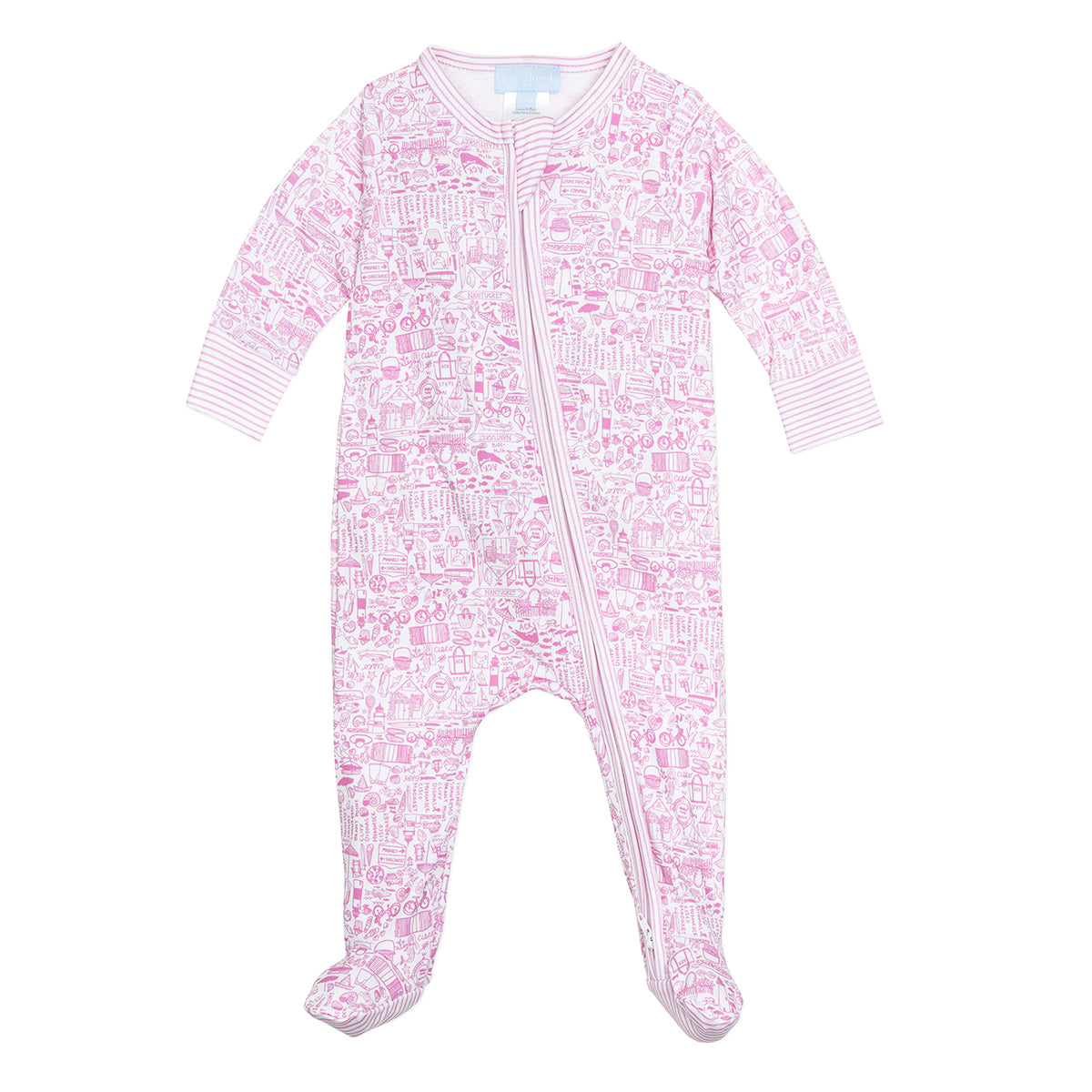 Joy Street Nantucket Printed Zip Onesie with Footie, Pink