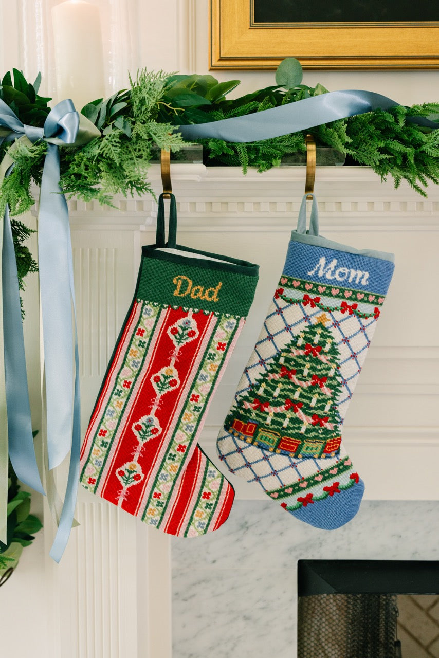 Needlepoint Floral Stocking in Red