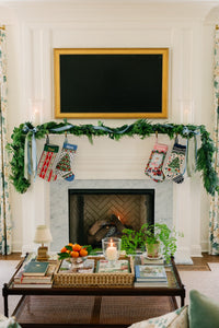 Needlepoint Christmas Tree Stocking in Navy