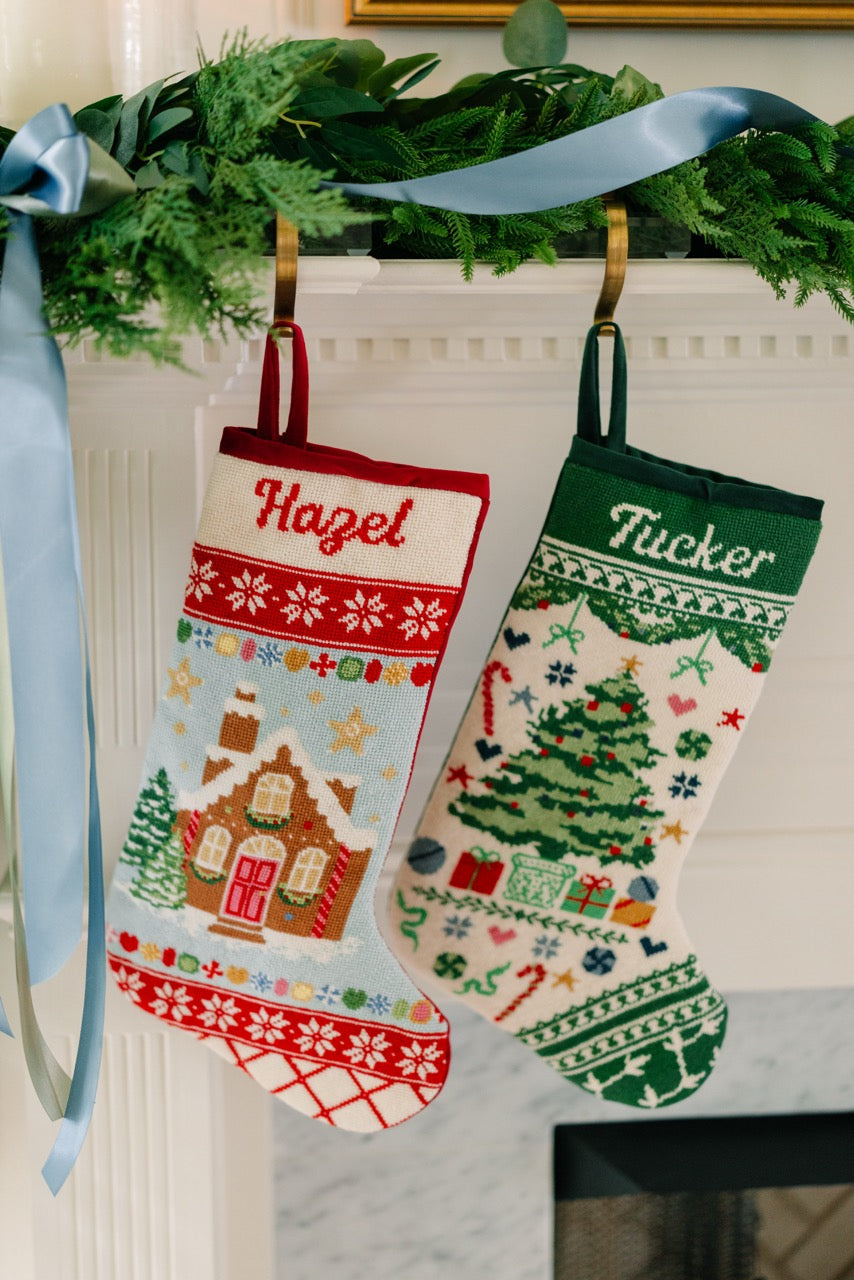 Needlepoint Gingerbread House Stocking