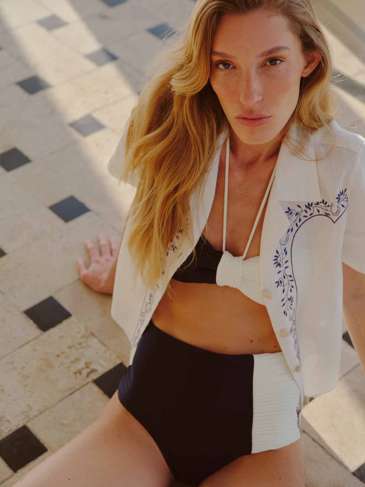 Frida Bottom in Navy in Ivory