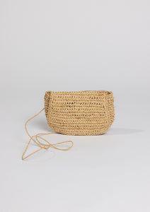 Raffia straw belt bag with thin crossbody strap