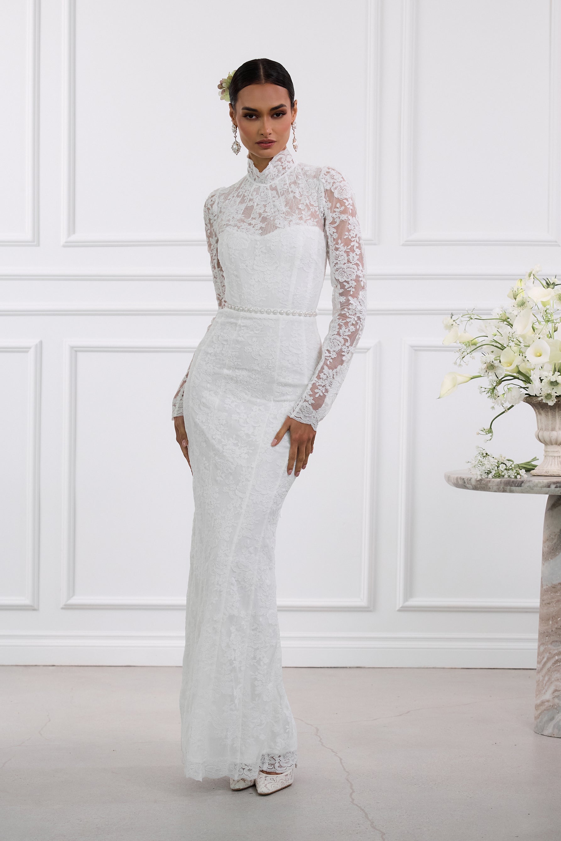 The Jules Dress in White Chantilly Lace