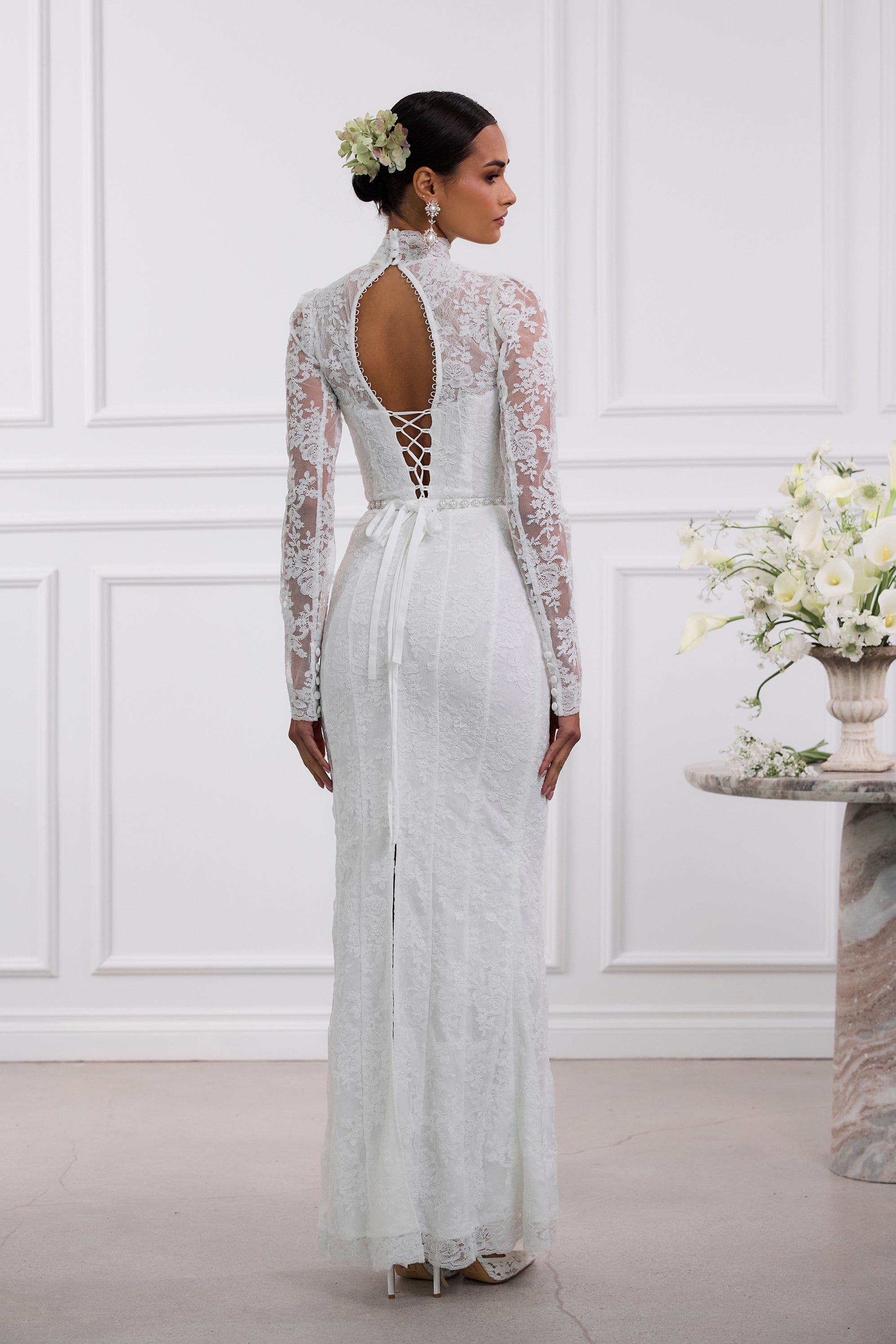 The Jules Dress in White Chantilly Lace