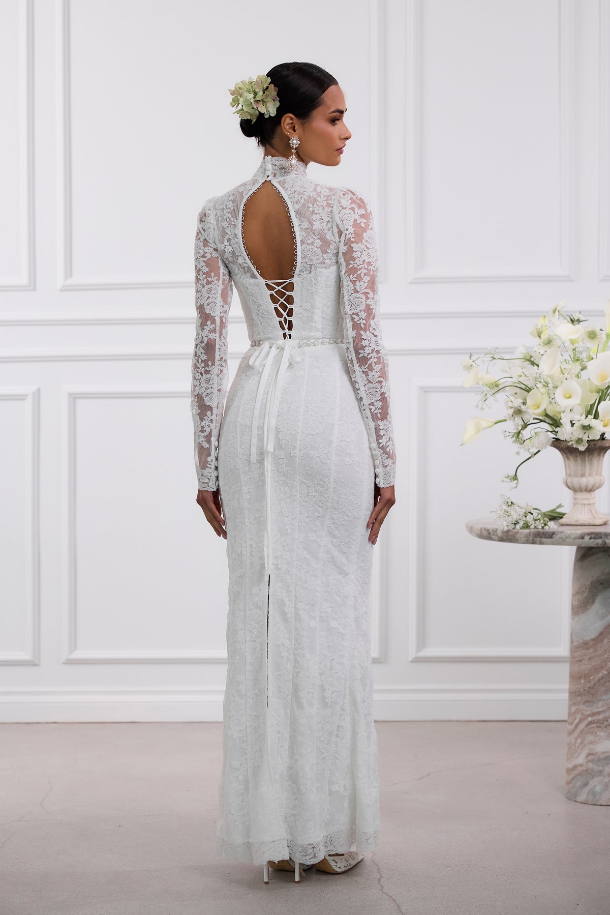 The Jules Dress in White Chantilly Lace