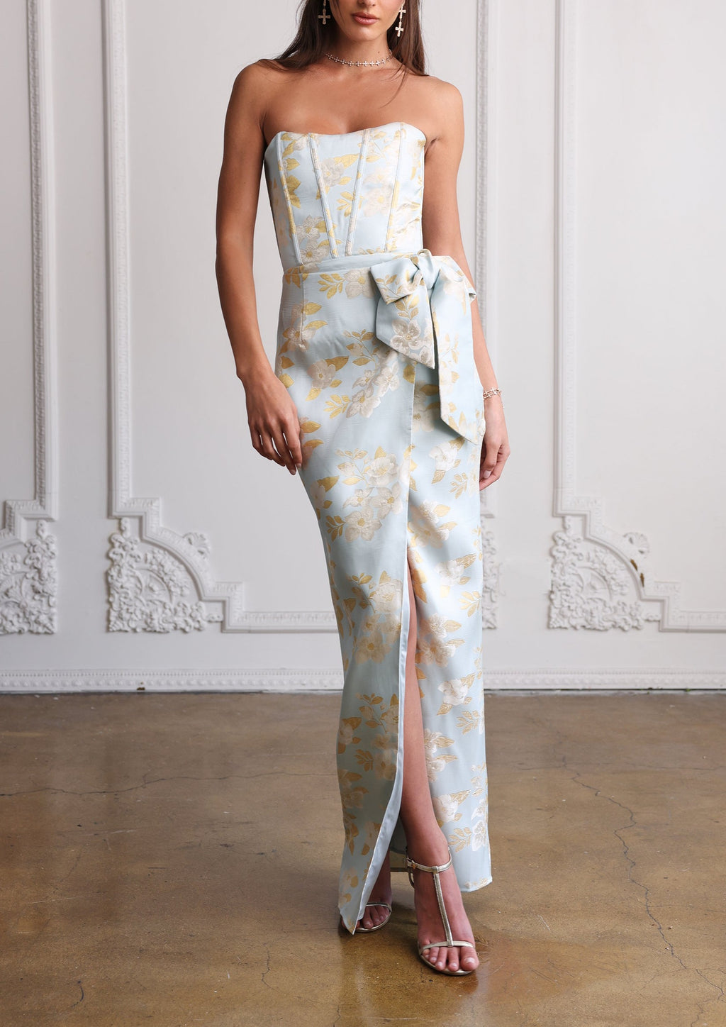 dress gold blue The June Dress in Ballad Blue Baroque Floral