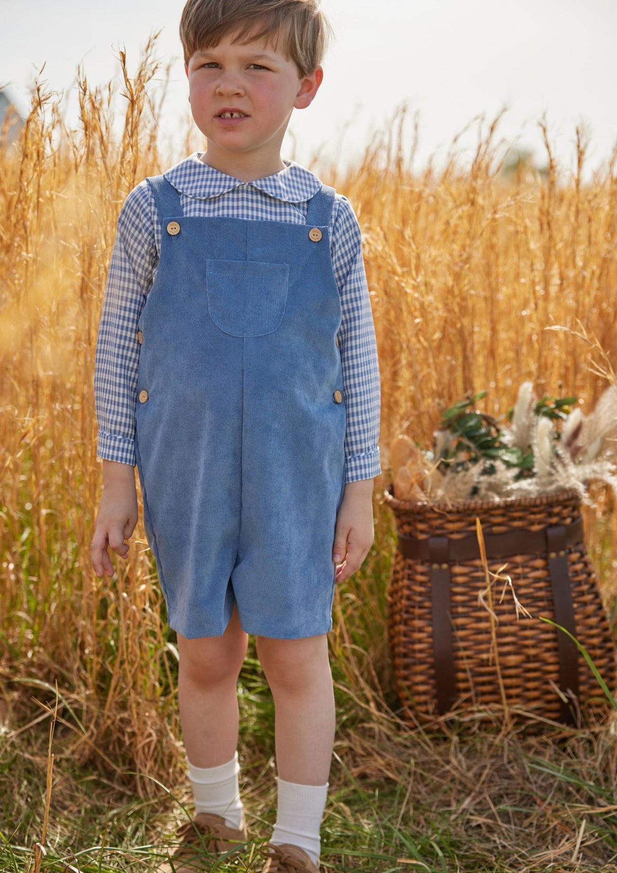 Little English classic baby boy peter pan shirt in grey blue gingham