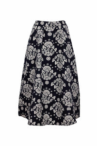 The Lara Skirt in Medallion Jacquard has a covered elastic waistband and relaxed silhouette.