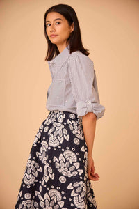 The Lara Skirt in Medallion Jacquard has a covered elastic waistband and relaxed silhouette.