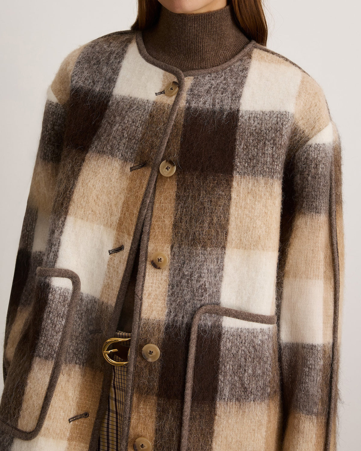 Janet Jacket in Pearl/Camel Plaid