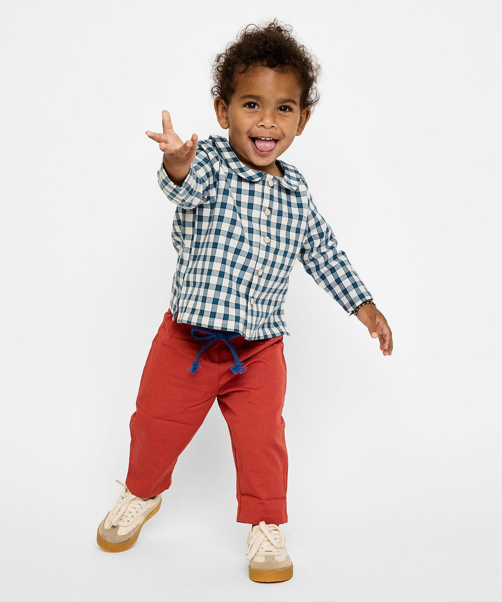 Jefferson Baby Shirt in Blue Picnic Check