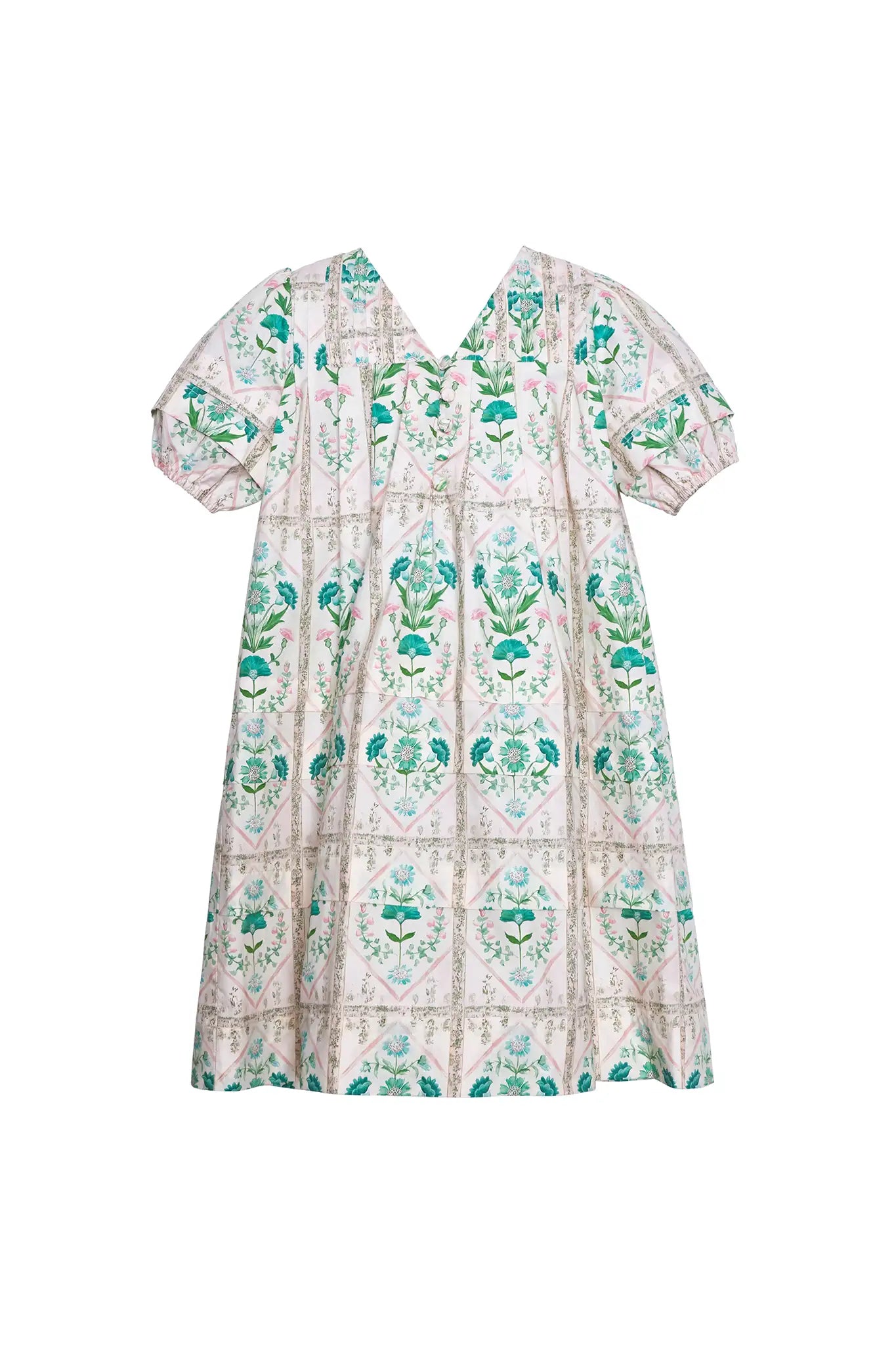 Kids Jenkins Dress, puff sleeve dress, in Pink Trellis.