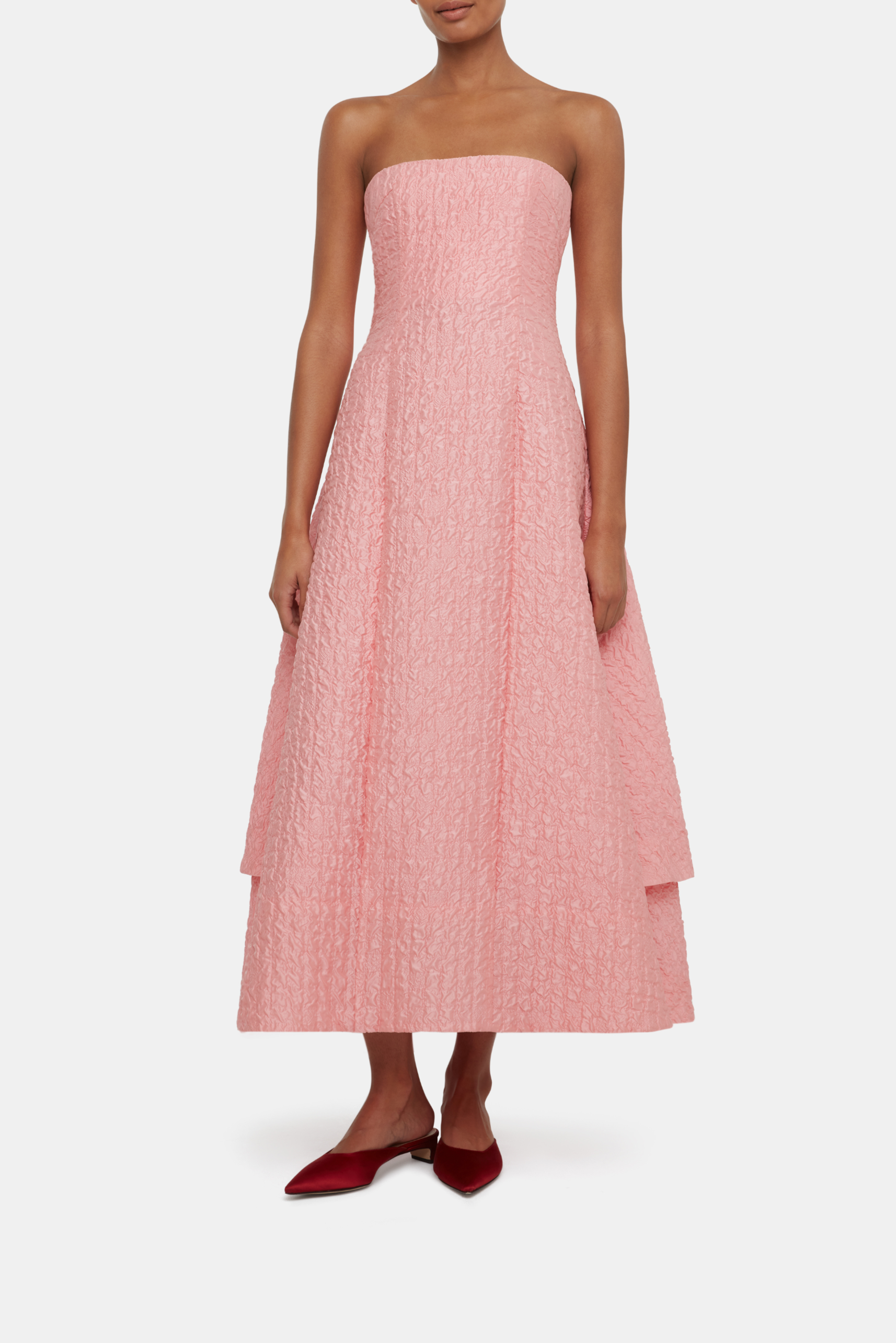 Jenn Dress In Matte Pink Seersucker
