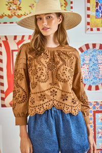 Jennifer Top in Mocha Embroidered Eyelet