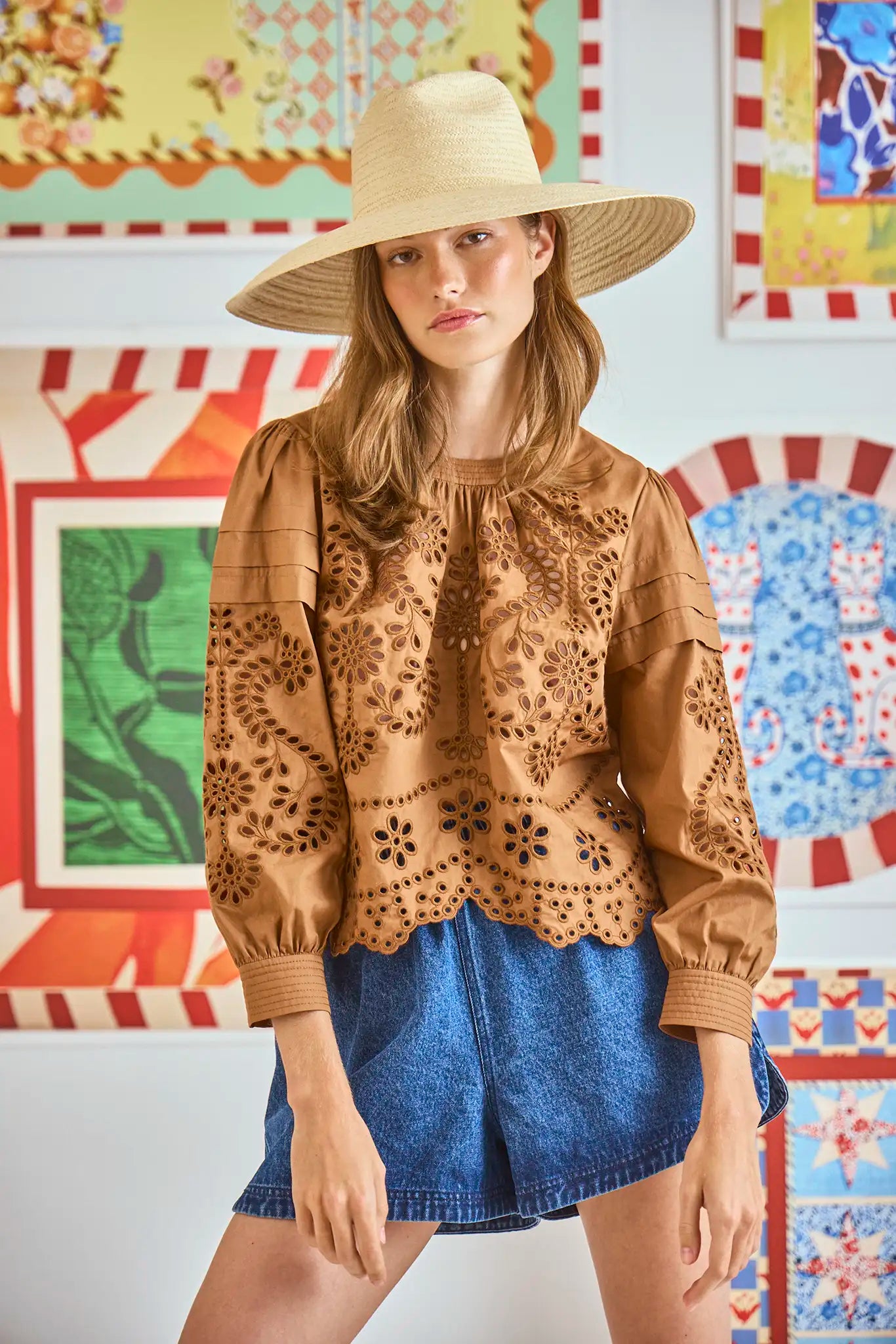 Jennifer Top in Mocha Embroidered Eyelet