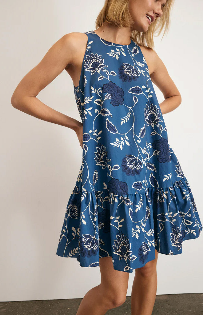 Jessie Dress in French Blue & Cream