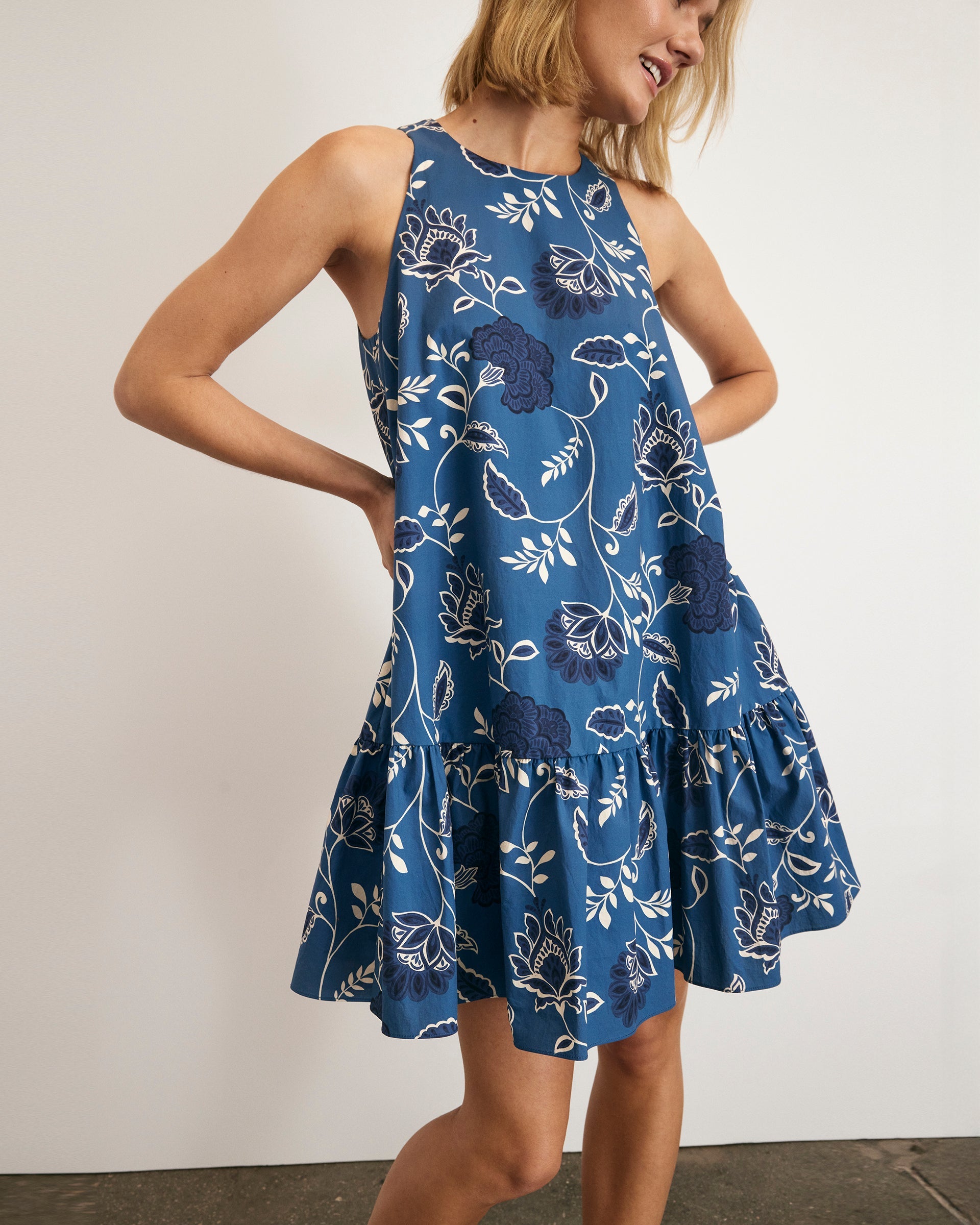 Jessie Dress in French Blue & Cream