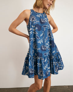 Jessie Dress in French Blue & Cream