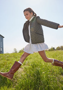 Little English classic childrens clothing unisex button snap quilted jacket in olive green