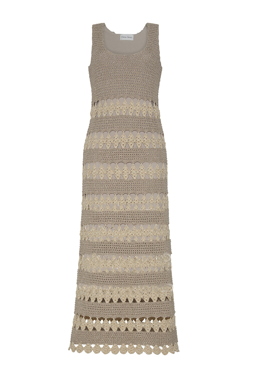 Joan Dress in Metallic Ivory Crochet