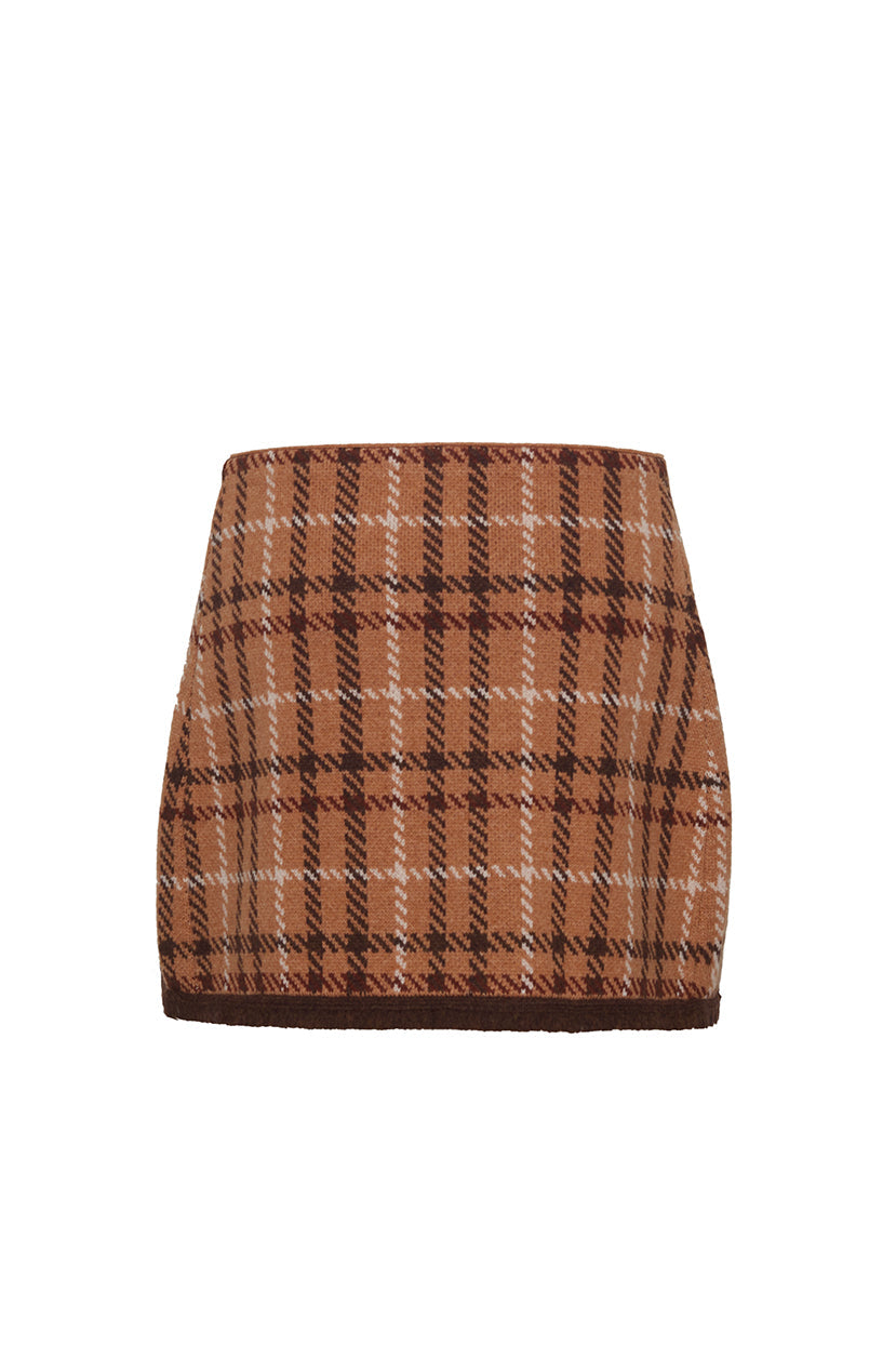 Jodi Mini Skirt in Camel Check