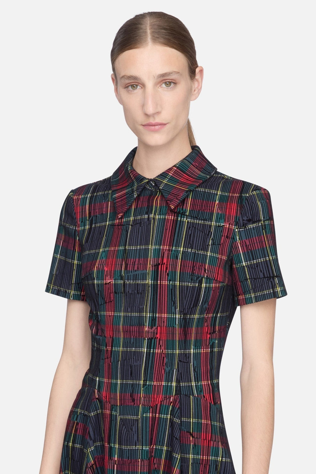 Jody Dress in Red & Green Flocked Check